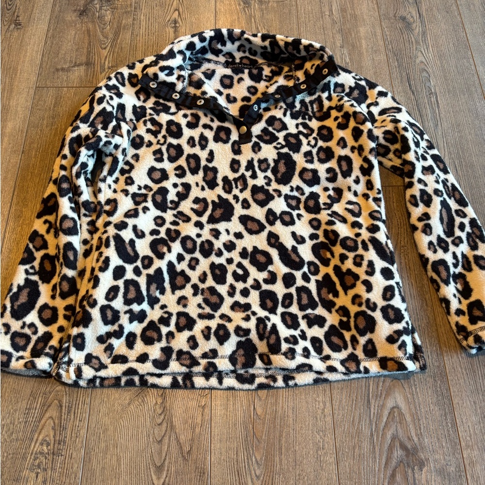 Derek Heart Leopard Print Fleece Sweater